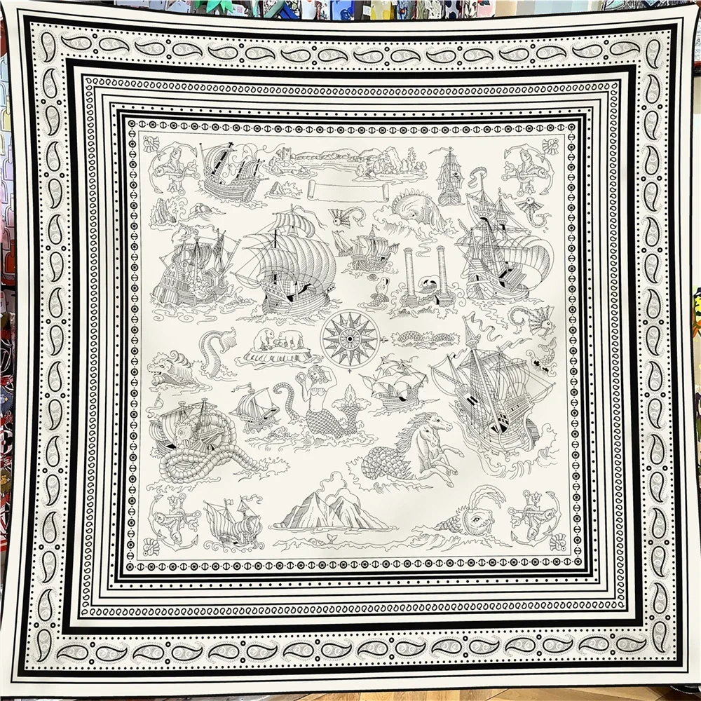 

30% шелк, 70% кашемировый шарф, женский ручной скрученный квадратный шарф с принтом лошади, бандана, большие хиджабы, женский платок 135 см