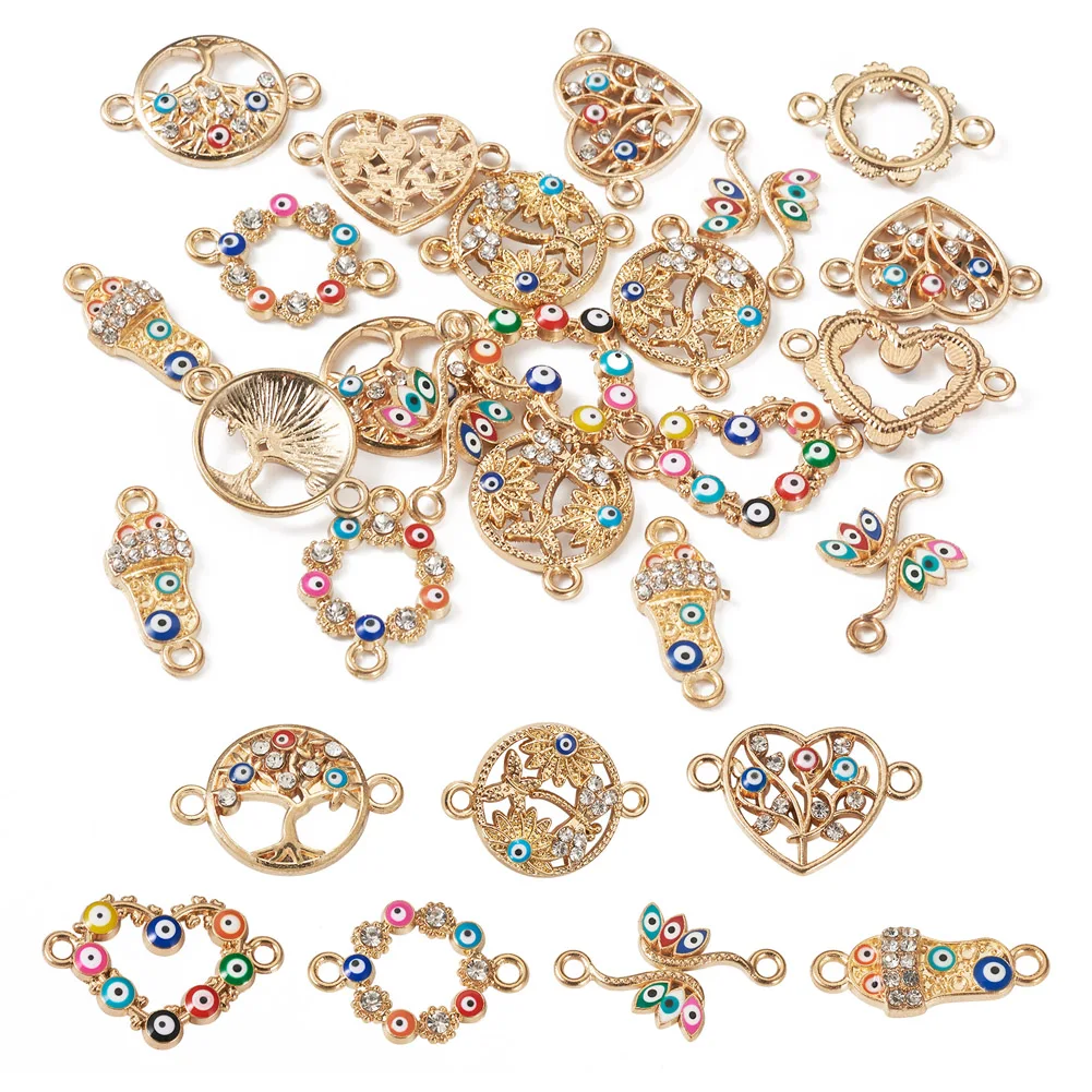 28Pcs Evil Eye Connector Charms Alloy Enamel Link With Crystal Rhinestone For Jewelry Making Anklet Bracelets Necklaces Supplies