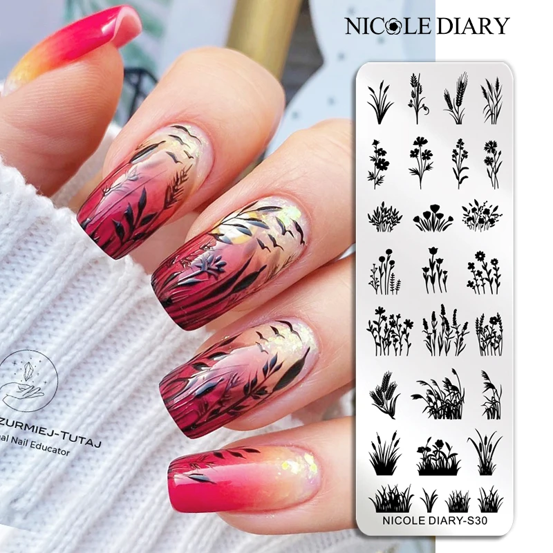 NICOLE DIARY Flower Wheat Nail Stamping Plate Drawing Template Love Heart Image Stencil Mold Nail Stamping Polish Printing Tools