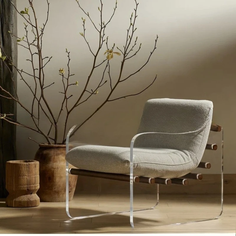 

Italian Light Luxury Transparent Acrylic Lazy Sofa Chair Living Room Balcony Leisure Recliner Simple Single Back Chair