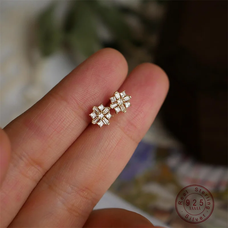 

925 Sterling Silver French luxury Inlaid Zircon Stud Earrings for Women Hypoallergenic Cute Flower Jewelry Gift