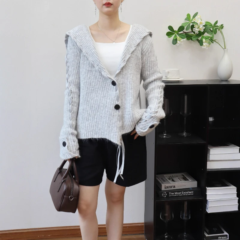 

Women Solid Knit Sweater Cardigan Full Sleeve Button Thick Jumper Casual Turn Down Collar Coat Sweaters Regular Autumn 2025