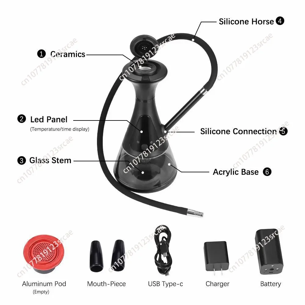 2024 New Design Luxury Portable Electric Hookahs Modern Smoking Set Kit Custom Logo Acrylic Shisha Hookah Accessories Battery