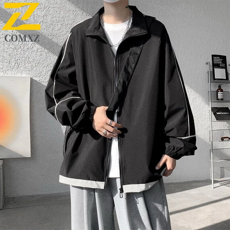 

2025 New Thin Jacket Spring Loose Breathable Stand Up Collar Thin Coat Solid Color Simple Campus Style Youth Men's Wear Y2k