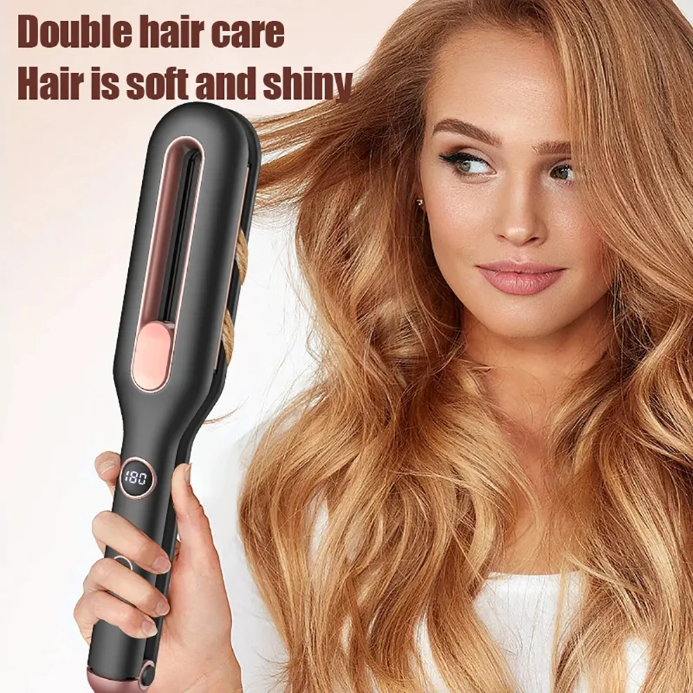 New 2 in 1 Hair Straightener Curler Crimper Ceramic Ionic Professional Flat Iron Negative Ion PTC Fast Heat Plate Rotate Roller