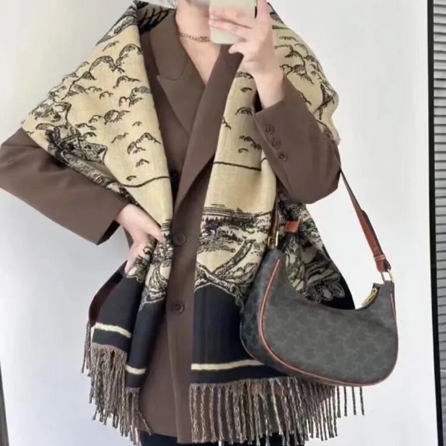 

Women's Four-Season Atmospheric Classic Plaid Scarf - Faux Cashmere 2-in-1 Large Neckwarmer Nap Shawl & Versatile Wrap