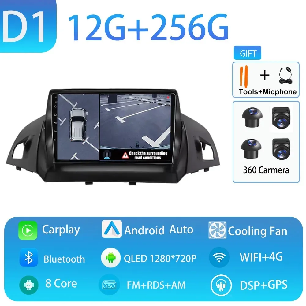 Autoradio voor Ford C-MAX Kuga 2 Escape 3 2012-2019 Carplay Autoradio Android 15 Auto GPS Auto Multimedia touchscreen 4G WIFI