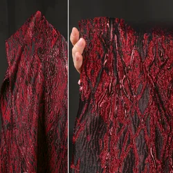 Red Gold Undulating Veins  Gilded Jacquard Heavy Texture Three-dimensional Chinese Style Coat  Jacket Clothing Design Fabric