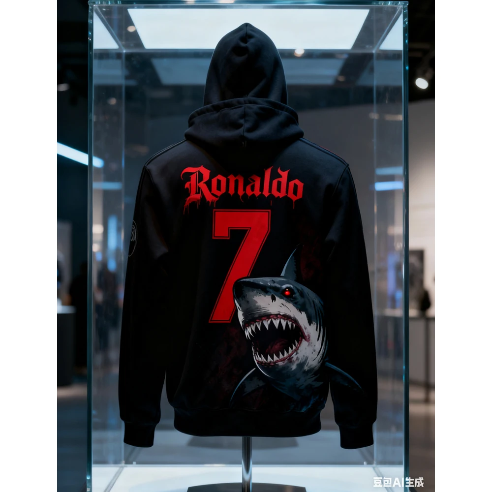 

Fashion Popular Shark Ronaldo 7 3D Print Hoodie Fashion Sweatshirt Fan Edition Comfortable Casual Streetwear Outfit Sportswear