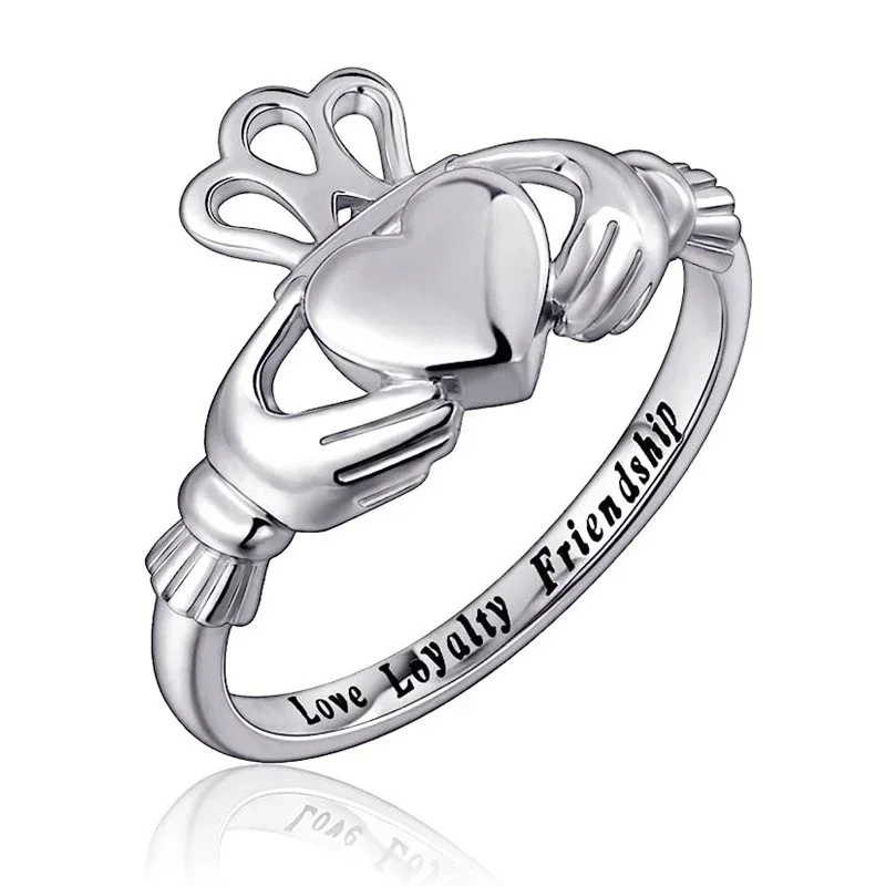 CAOSHI Hand by Hand Love Crown Design Friends Rings for Women Caved Letter 
