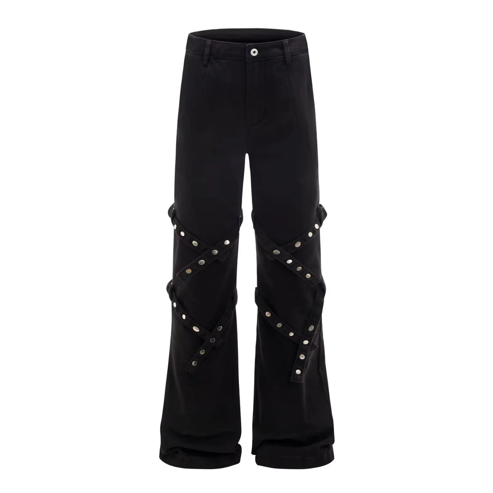 Pant Man Workwear Pocket Ribbon Flared Trousers Designer Metal Leg Ring Stitched Jeans Man Fashionable Personality Cool