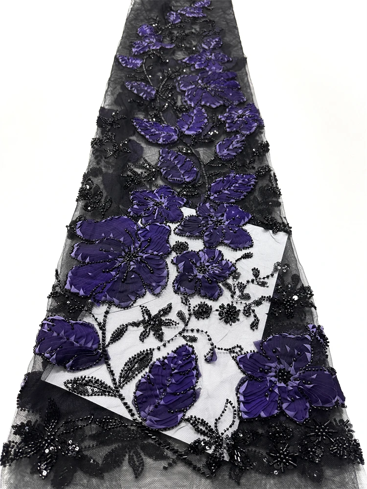 2025 고급 아프리카 레이스 원단 고품질 스팽글 비즈 레이스 원단 나이지리아 웨딩용 프랑스 튤 레이스 원단