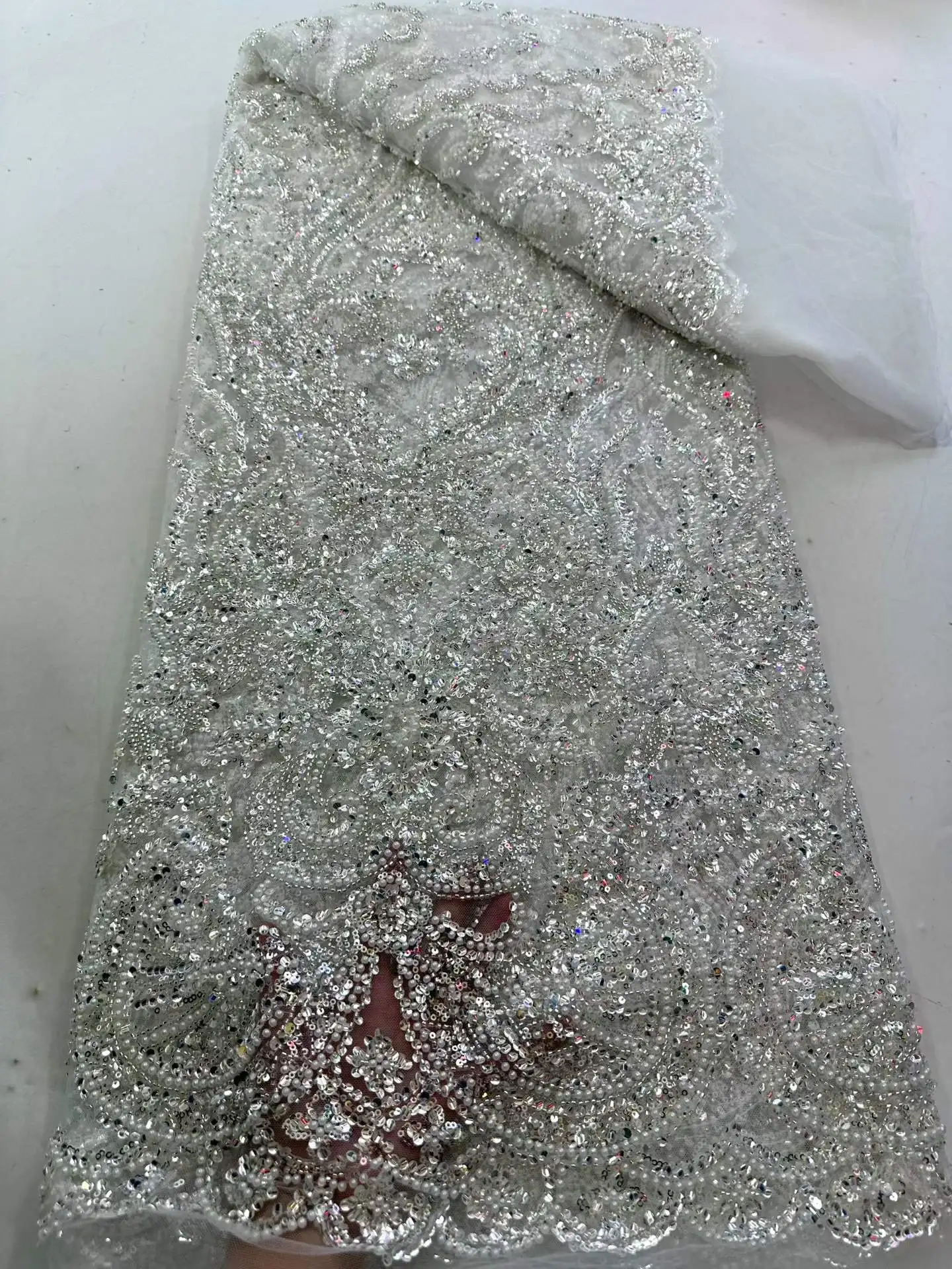 

Luxury African Sequins Beaded Lace Fabric 2026 New High Quality Groom Nigerian Wedding Bridal Embroidery French Tulle Materials