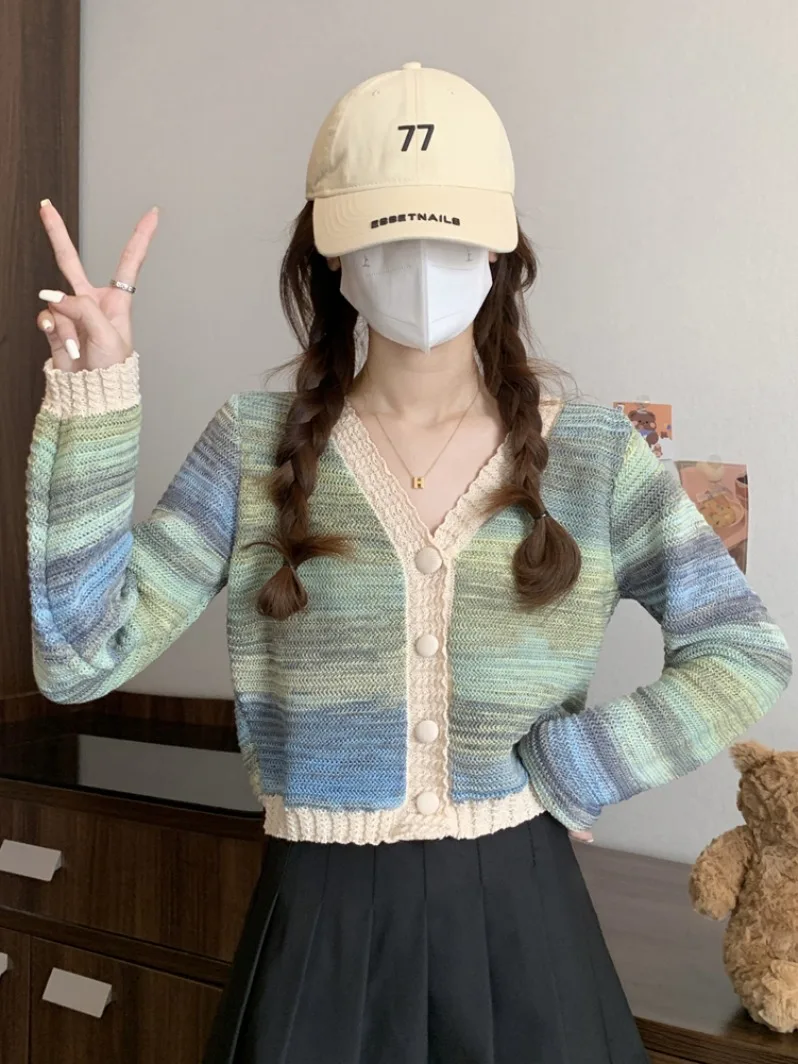 Dopne Color Blo V-Ne سترة مشغولة من الصوف سترة المرأة الخريف الشتاء ort لينة الحلو Sle فضفاضة تناسب طويلة Sve