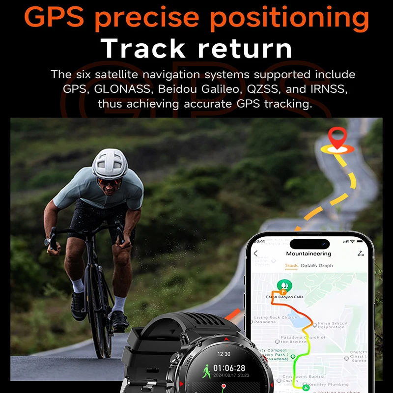Outdoor Cycling Running Watch 540mAh GPS Compass Sport Fitness Data Location Route Navigation Call Heart Rate Monitor Smartwatch