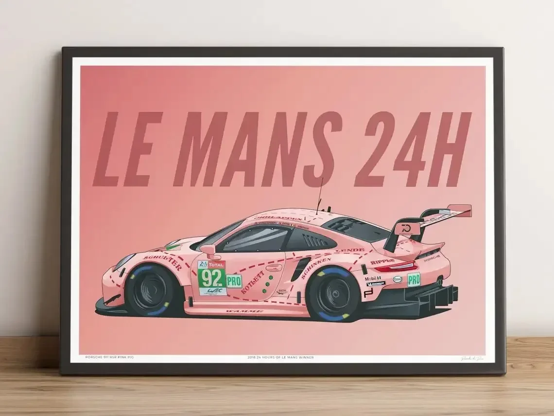 911 لون 24 ساعة من Le Mans الكلاسيكية سباق السيارات المشارك طباعة حائط لوح رسم صورة فنية لغرفة المعيشة