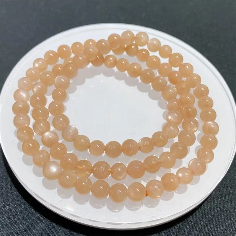 

6MM Natural Sunstone Triple Circle Bracelet Women Elegant Round Charm Yoga Strand Female Jewelry Holiday Gift 1PCS