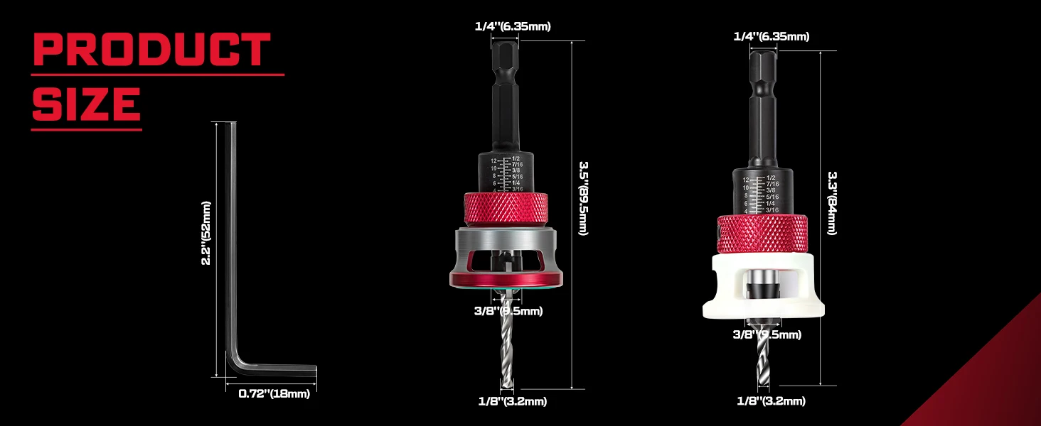 Geinxurn Countersink-Bohrerset (1/8"-1/2"), Präzisions-Fasen- und Senkwerkzeug – Detail 5