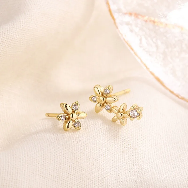 Korean Fashion 925 Silver Needle Zircon Earrings For Women Mini Butterfly Sweet Stud Earring Girls Flower Piercing Jewelry Gifts