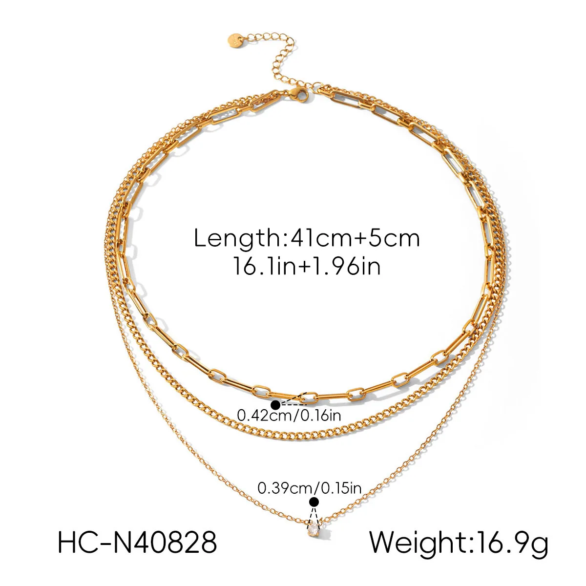 Mehrschichtige Gliederkette Halskette 18K Vergoldet Edelstahl Damen Minimalistisch Wasserdicht Anlaufbeständig Tägliches Collier Acero – Detail 5