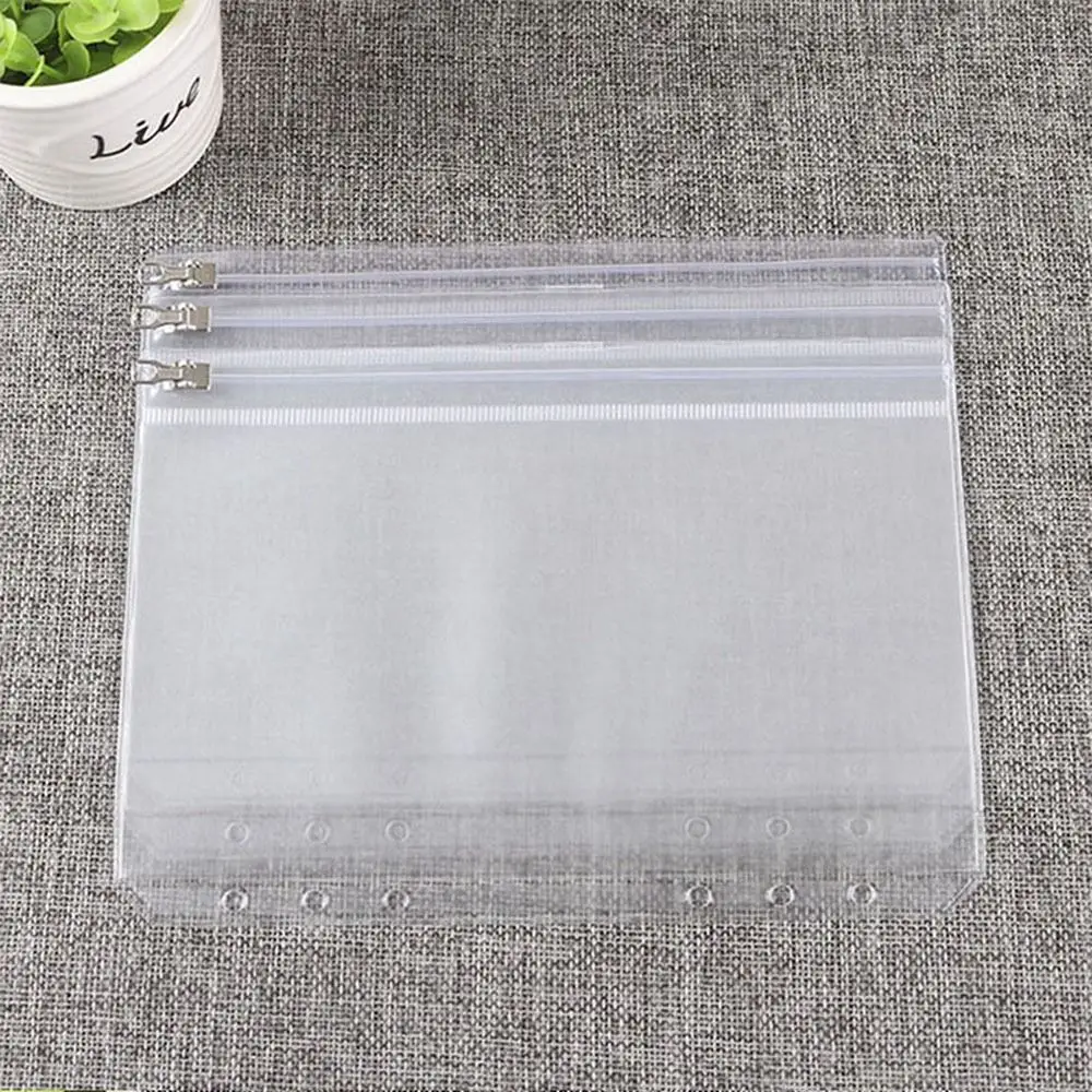 5pcs Document Organiser A5 A6 Clear PVC Pockets Paper Organizer Transparent Clear Binder Pockets With Metal Zipper