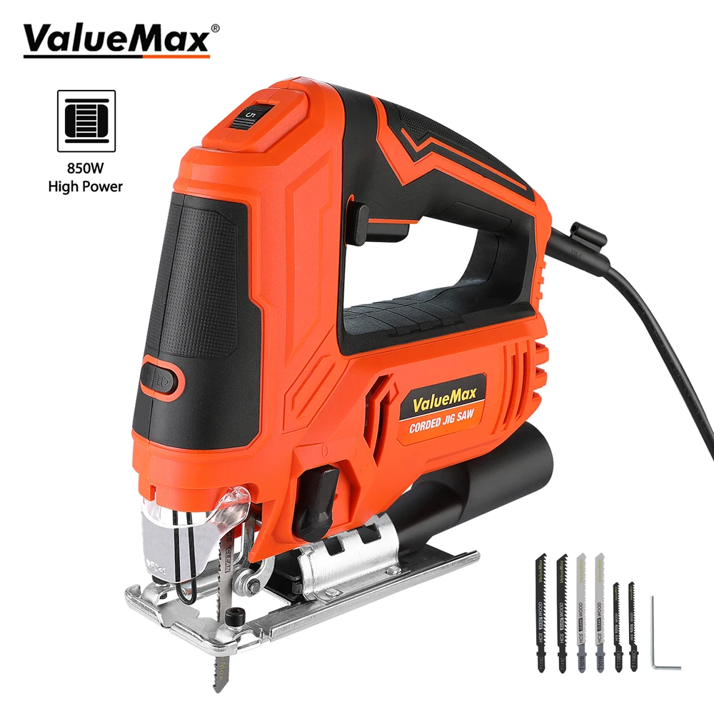 ValueMax 600-850W Jig Saw Multifunction Electric Saw 6 Variable Speed Jigsaw for Woodworking Metal Plastic with 6 Pieces Blades