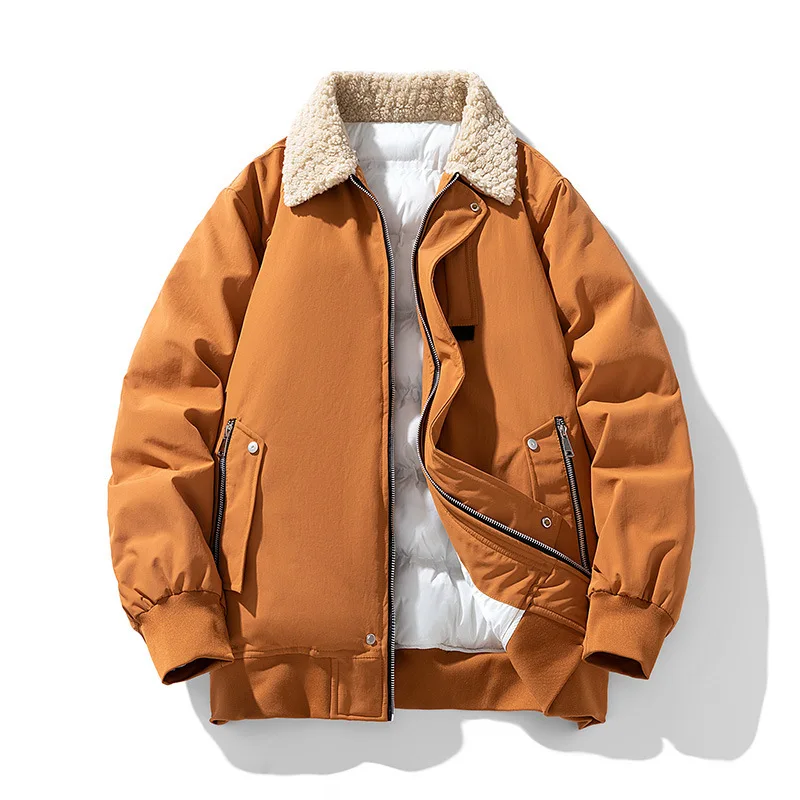 KIDWHXR Men Parkas Winter Korean Patchwork Turn Down Collar Man Jacket Thicken Warm Long Sleeve Zipper Male Casual Coats
