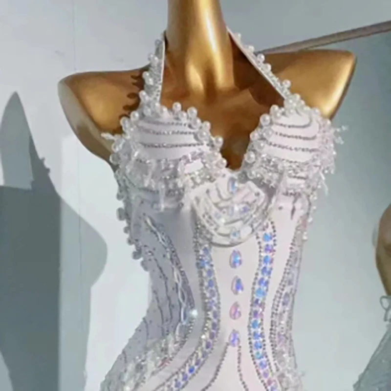 ラテンダンスステージ衣装ドレスハイエンドカスタマイズされた国際競技ダンサー競技服フルパールスリムフィット