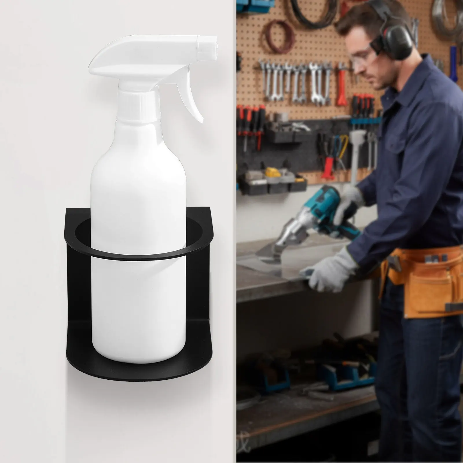 Wall Mounted Spray Bottle Holder Heavy Duty Stainless Steel Storage Rack for Workspace Paint Bottles Organizer Easy Install