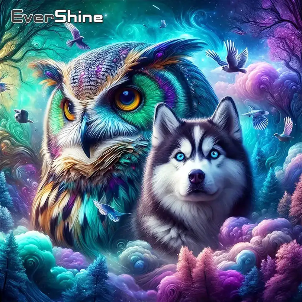Evershine Diamant-Gemälde, Hund, Tier, Cartoon, komplett, quadratisch, rund, Diamant-Mosaik, Badezimmer, DIY-Bastelset, Heimdekoration