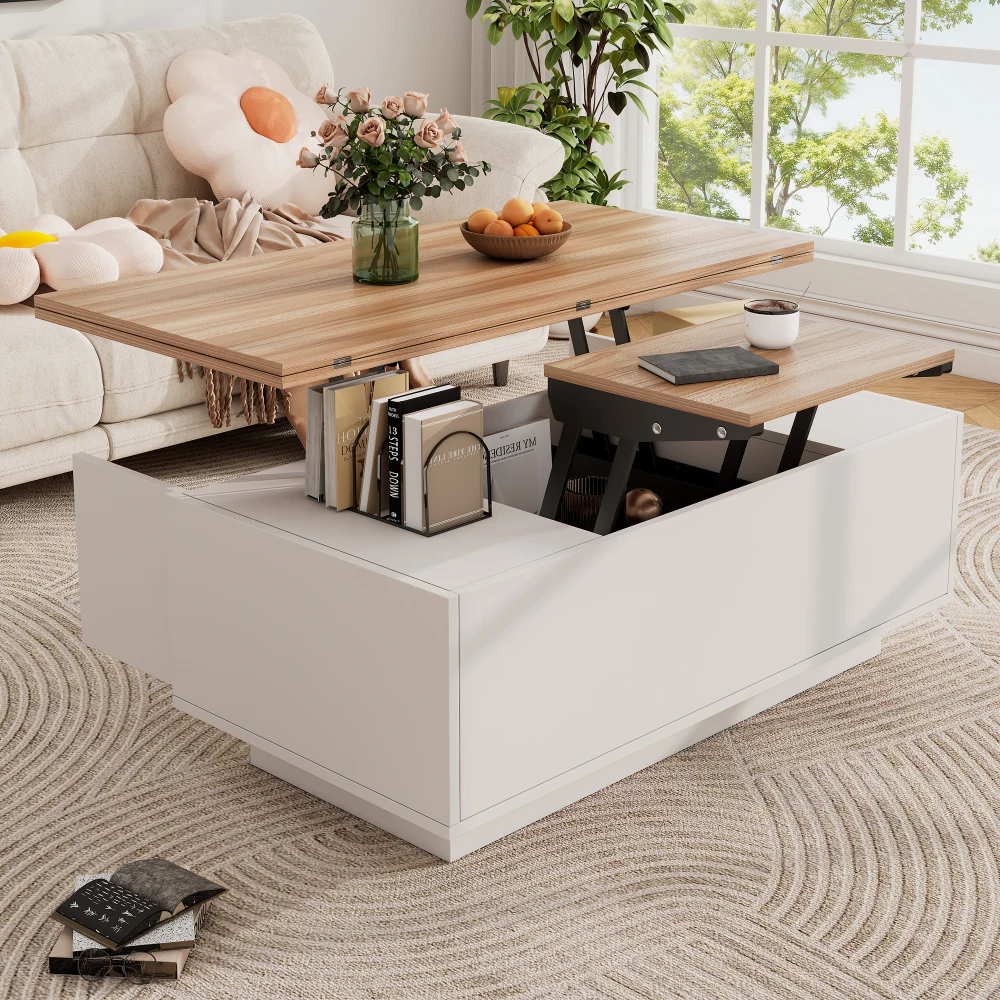 Moderner Couch-Couchtisch mit Dual-Lift-Mechanismus, versteckter Stauraum, Tragfähigkeit bis zu 50 kg, ideal für kleine Räume – Detail 3