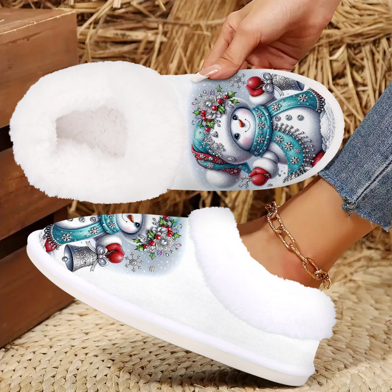 Christmas Present, Cute Snowman Indoor/Outdoor Slippers, Soft Memory Foam House slippers, Comfy Fuzzy House Shoes - Image 3