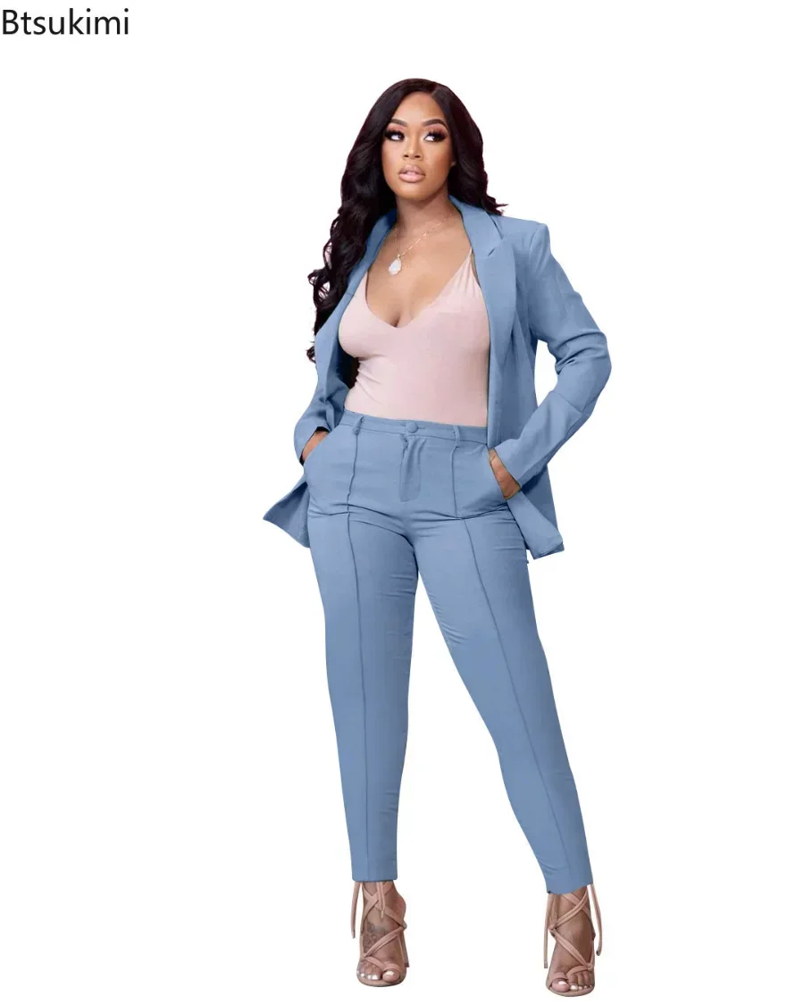 New 2024 Women\'s Formal Pant Sets Solid Casual Business Single Breasted Blazers Jacket Pants Elegant Office Ladies 2 Piece Sets