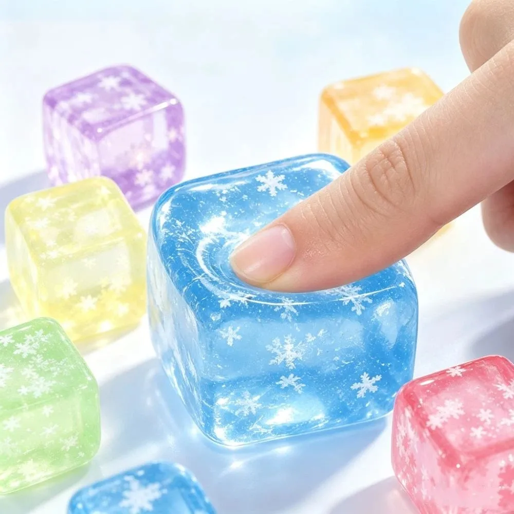 Hand Reliex Slow Rising Snowflake Ice Cube Squishy Slow Rebound Transparent Ice Cube Fidget Colorful Fun Sensory Fidget Gifts