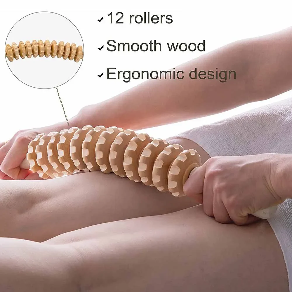 Wood Therapy Roller Gear Stick Massage Tool Cellulite Slimming Roller Massager Lymphatic Drainage Body Shaping Trigger Stick