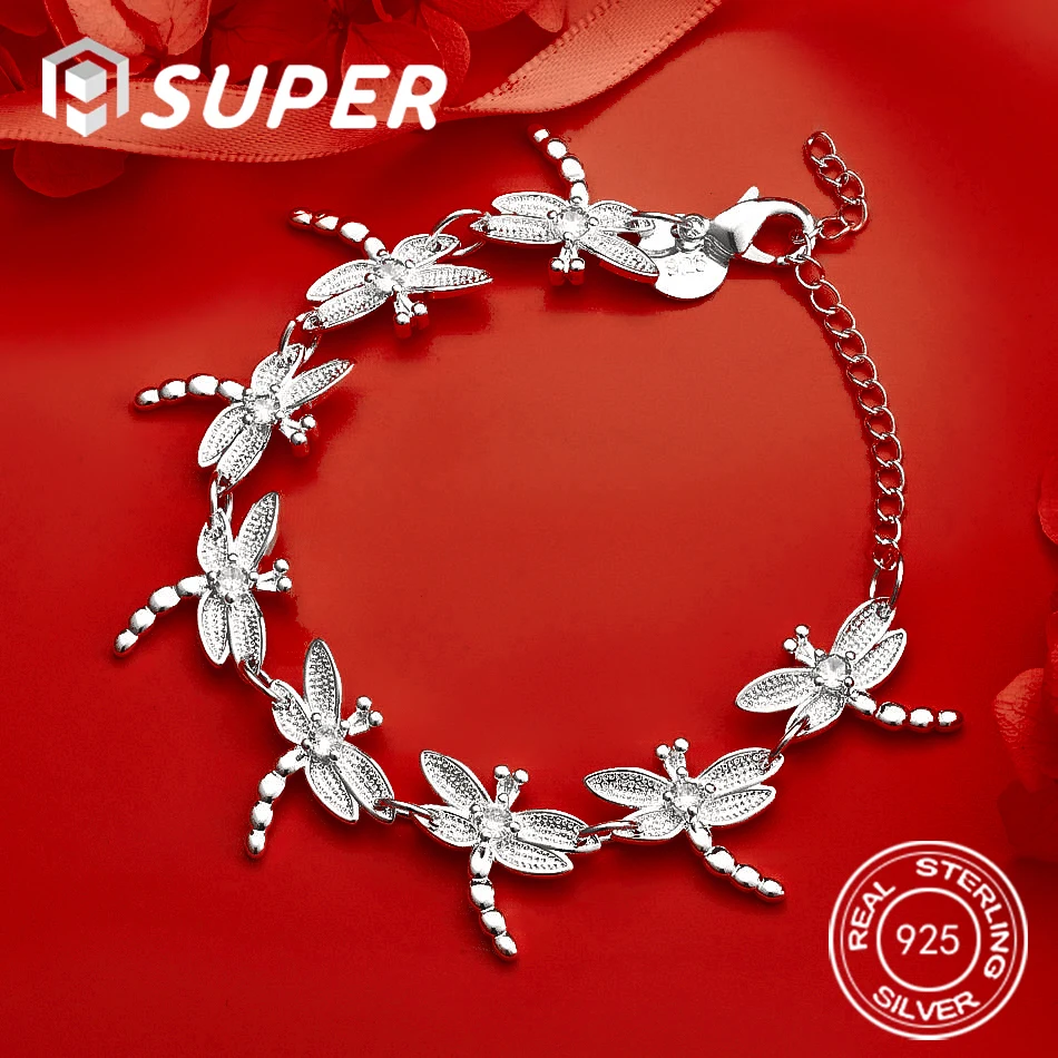 

ALISuper 925 Sterling Silver Exquisite Dragonfly Bracelet Fashion Women Gift Accessories Jewelry Party