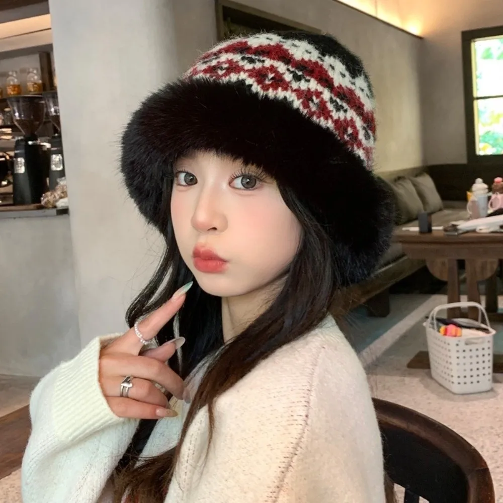 Versatile Thickened Fisherman Hat Faux Fur Windproof Ear Protection Cap Cold Proof Keep Warm Hat For Women