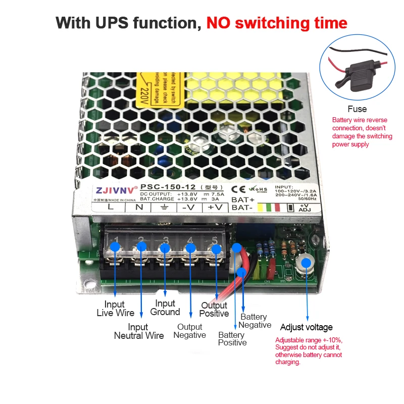 150W Uninterrupted UPS Switching Power Supply AC 100-240V to DC 13.8V 27.6V for Lead-acid Battery PSC-150-12 PSC-150-24