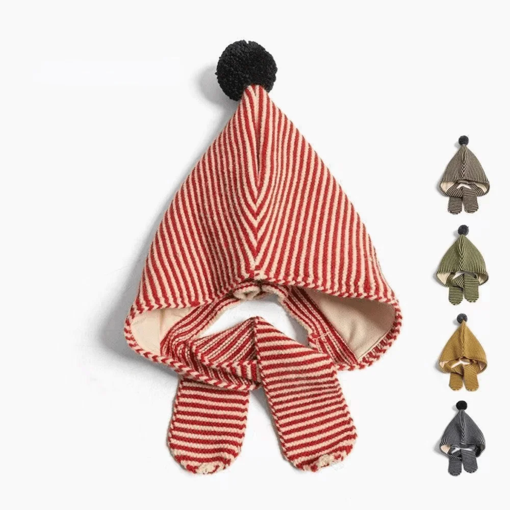 

Cozy Headwear 2-in-1 Children's Scarf Hat Striped Design Windproof Knitted Hood Scarf Thick Comfortable Warm Cap Boys Girls