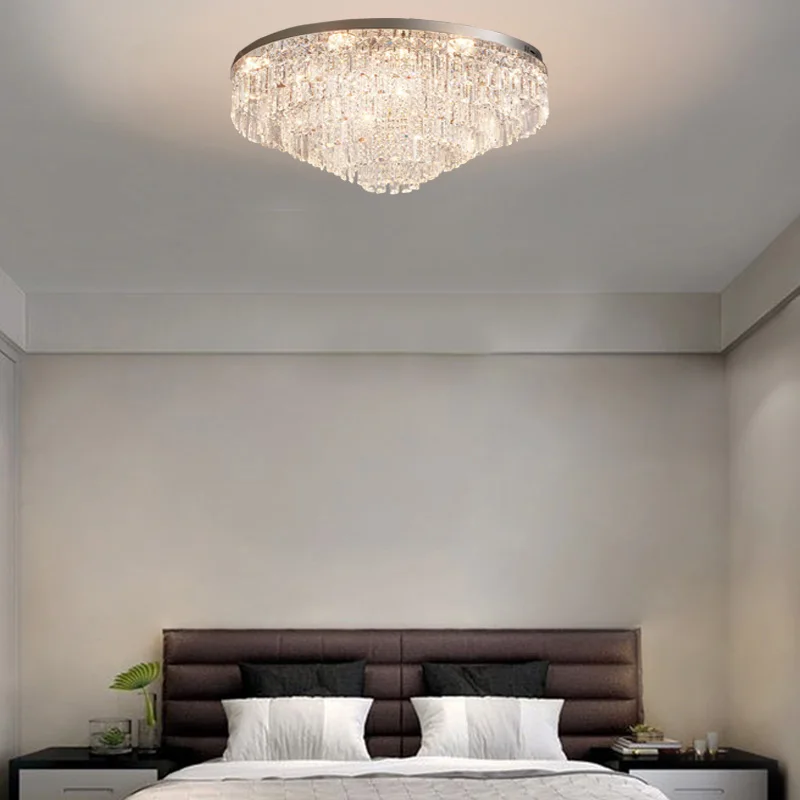 

Light Luxury living Room Crystal Chrome Ceiling Light Modern Simple And Atmospheric High-End Hall Master Bedroom Room Lighting