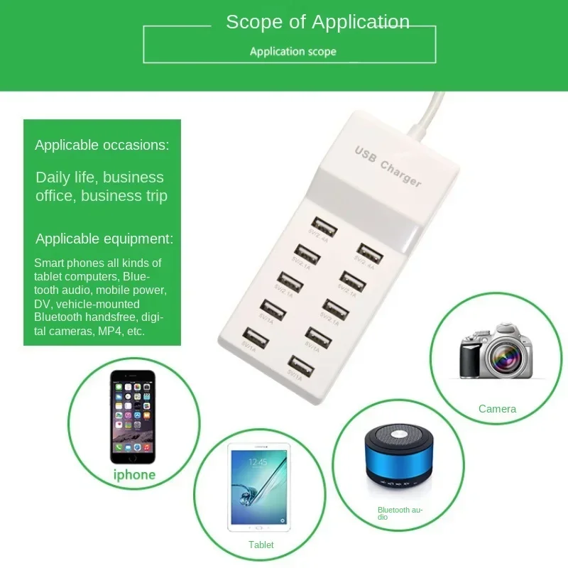 10 USB Charger Station Splitter 60W Mobile Phone Charger HUB Smart IC Charge Universal for iPhone Samsung Mp3 Tablet Etc