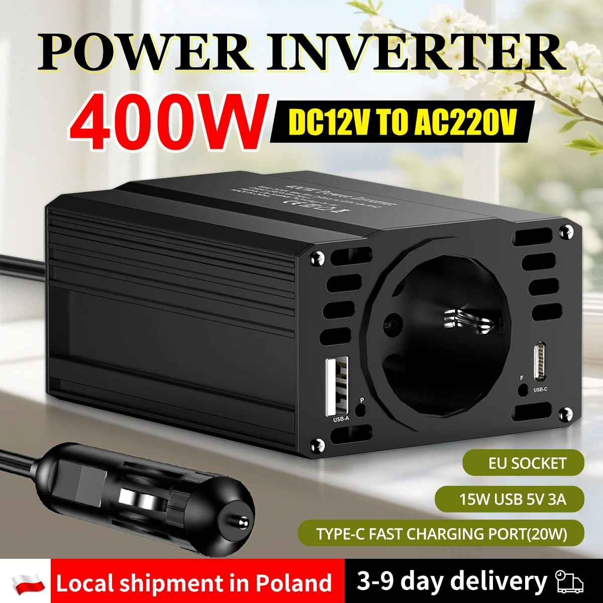 400 W/500 W/1500 W modifizierter Sinus-Wechselrichter, 12 V auf 220 V, EU-Standard-Stecker, schwarzer tragbarer Wechselrichter mit Überspannungsüberstrom