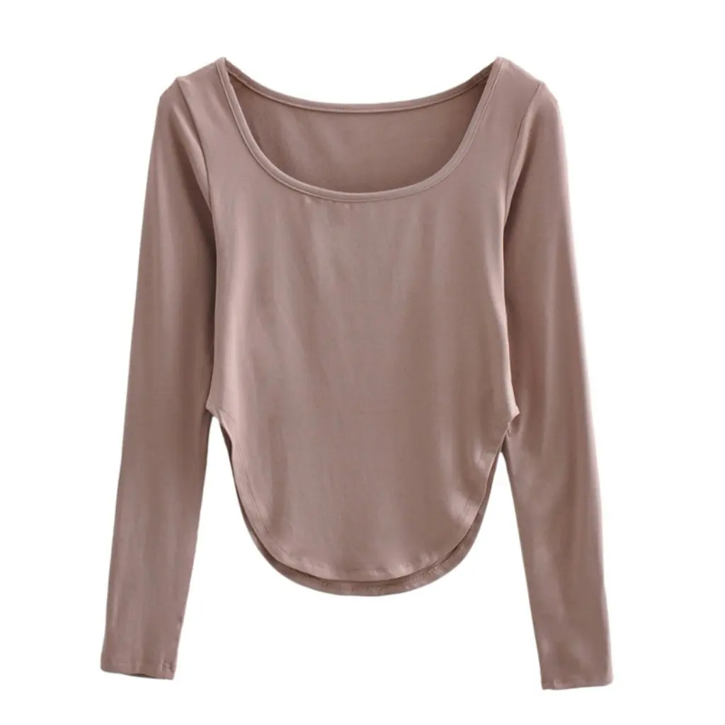 YPFF المرأة سليم صالح بأكمام طويلة تي شيرت مشروط بلون تمتد قوس أسفل مثير الساخن فتاة نمط أعلى لخريف شتاء