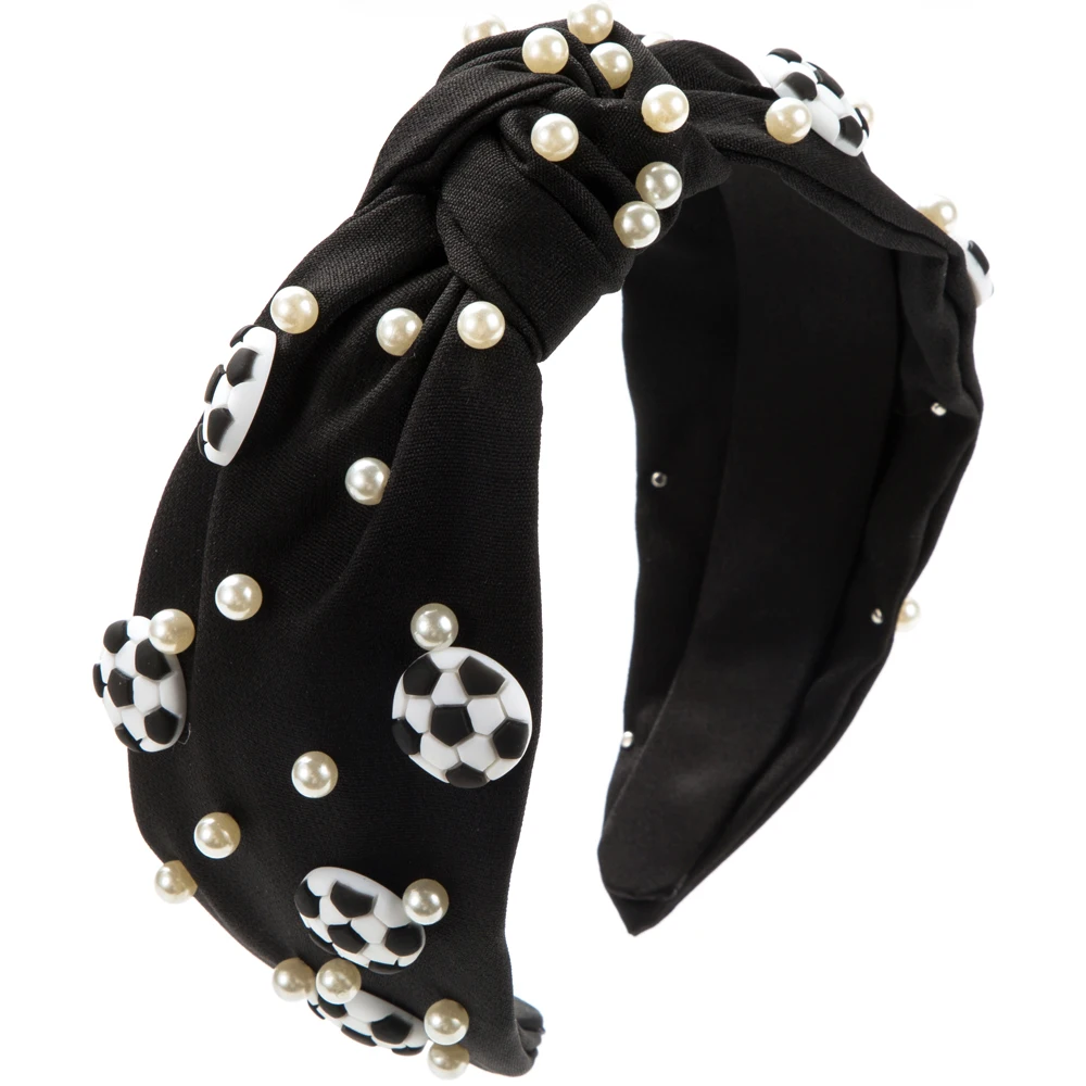 Amazon Hot Selling Hair Hoops New Sporty Football Wide Edge Knot Heightening Headband Dings Pearl Fashion Hair Accessories