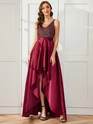 Elegant Evening Dresses V-neck Backless Sparkly Beads gown 2024 Ever Pretty of Sexy Asymmetric Burgundy Prom Dress Womes