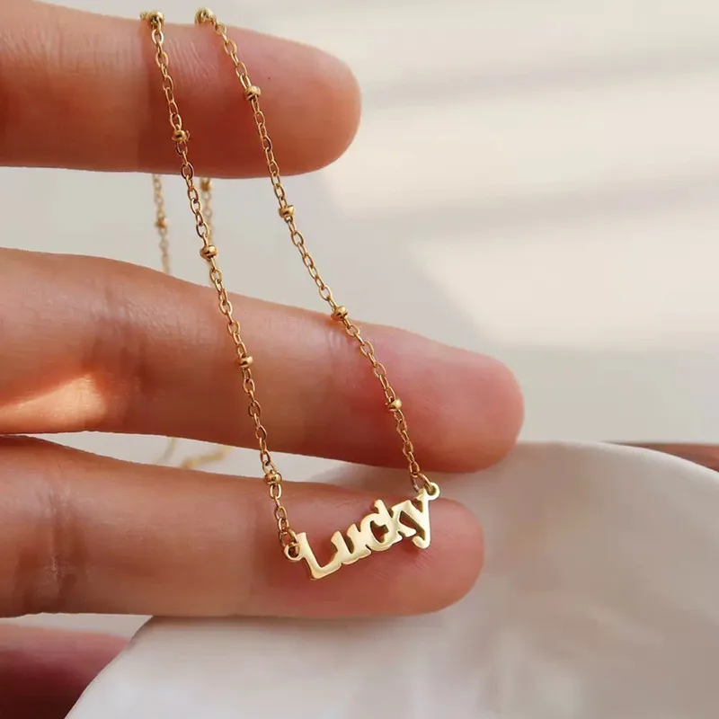 

Lucky Letters, 18-каратное золото, наполненное из натурального стерлингового серебра 925 пробы, колье-подвеска, ожерелья для женщин и девочек, подарки на день рождения, цепочка, аксессуар