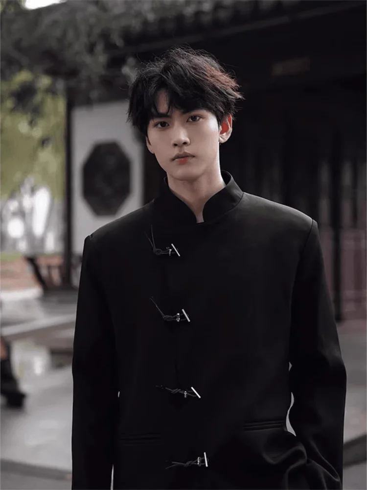 

Новый китайский мужской костюм: пиджак с воротником-стойкой, повседневный американский стиль, модный кэжуал