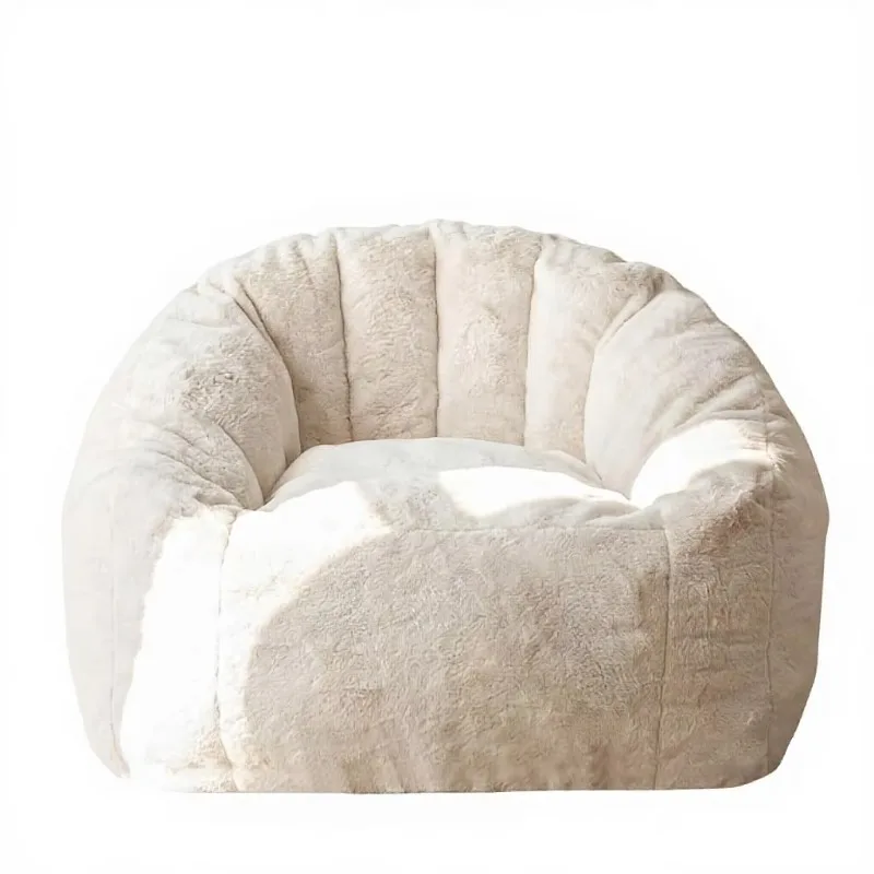 Oversized Shell-Shaped One Seat Bean Bag Chair Modern Ergonomic Giant Lounge Sofa with Faux Fur Cover for Adults Kids