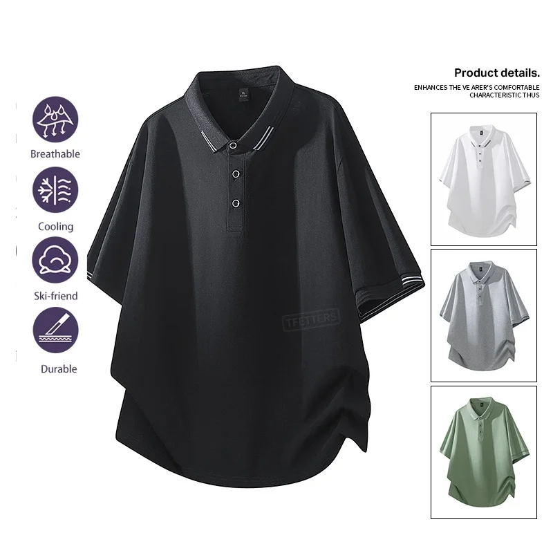 2026 Summer College Youth Lapel Polo Men Double Stripe Rib Trim Soft Multi Color Oversized Class Daily Short Polo Shirt Man