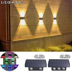 1/2/3/4/5 Pcs Solar Wall Lights Outdoor Waterproof 4/6 LED Up and Down Lamp for Balcony Courtyard Garden Wall Fence Lighting